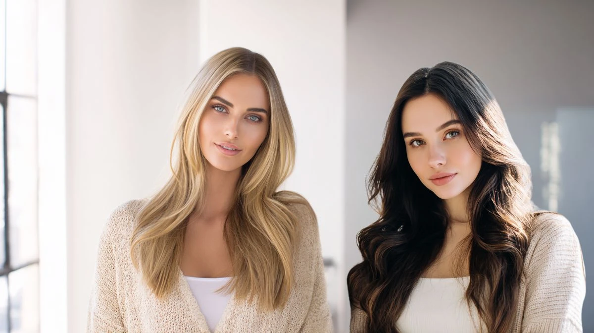 Due donne con capelli lunghi e naturali con extension clip-in.